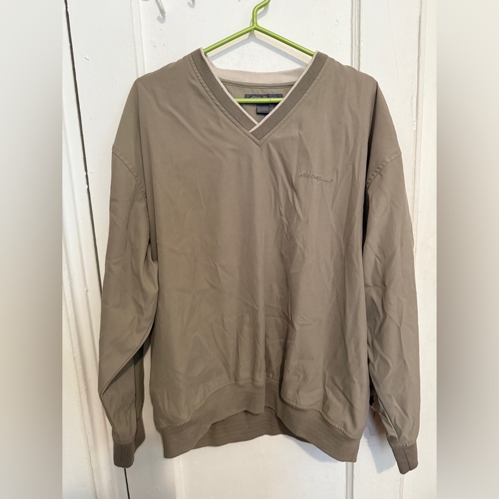 Eddie Bauer Windbreaker L Mens Khaki Pullover Jacket Golf
